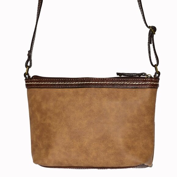 B.O.C. Born Concepts Brown Shoulder Handbag whip stitching Faux Leather Suede - Picture 4 of 10